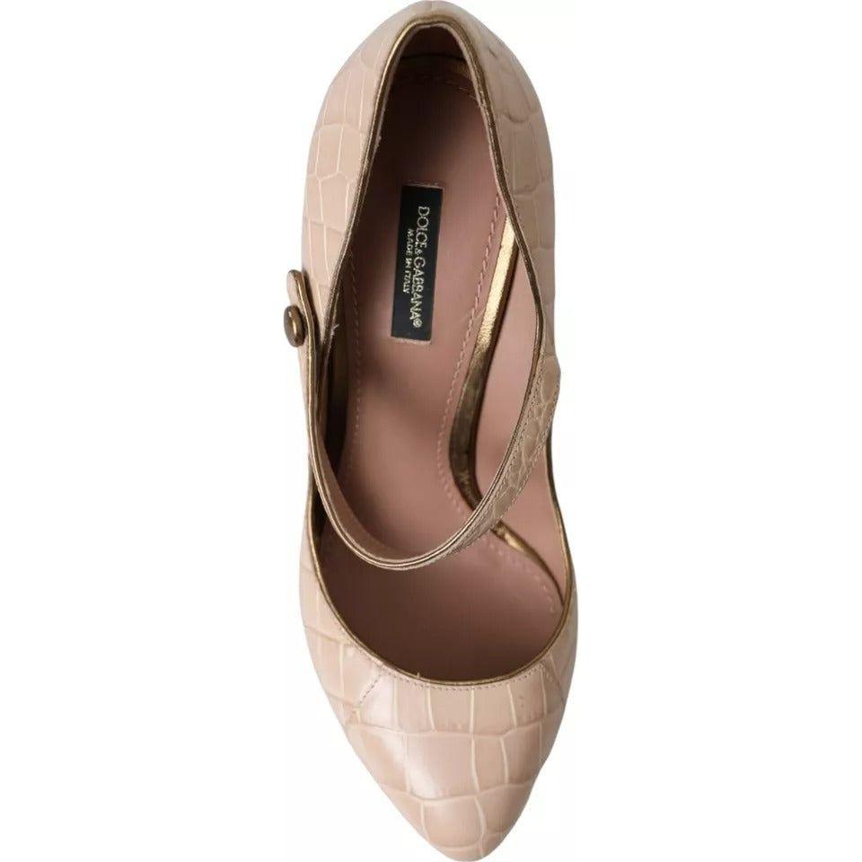 Dolce & Gabbana Beige Leather Mary Janes Embellished Shoes Dolce & Gabbana Dim Gray
