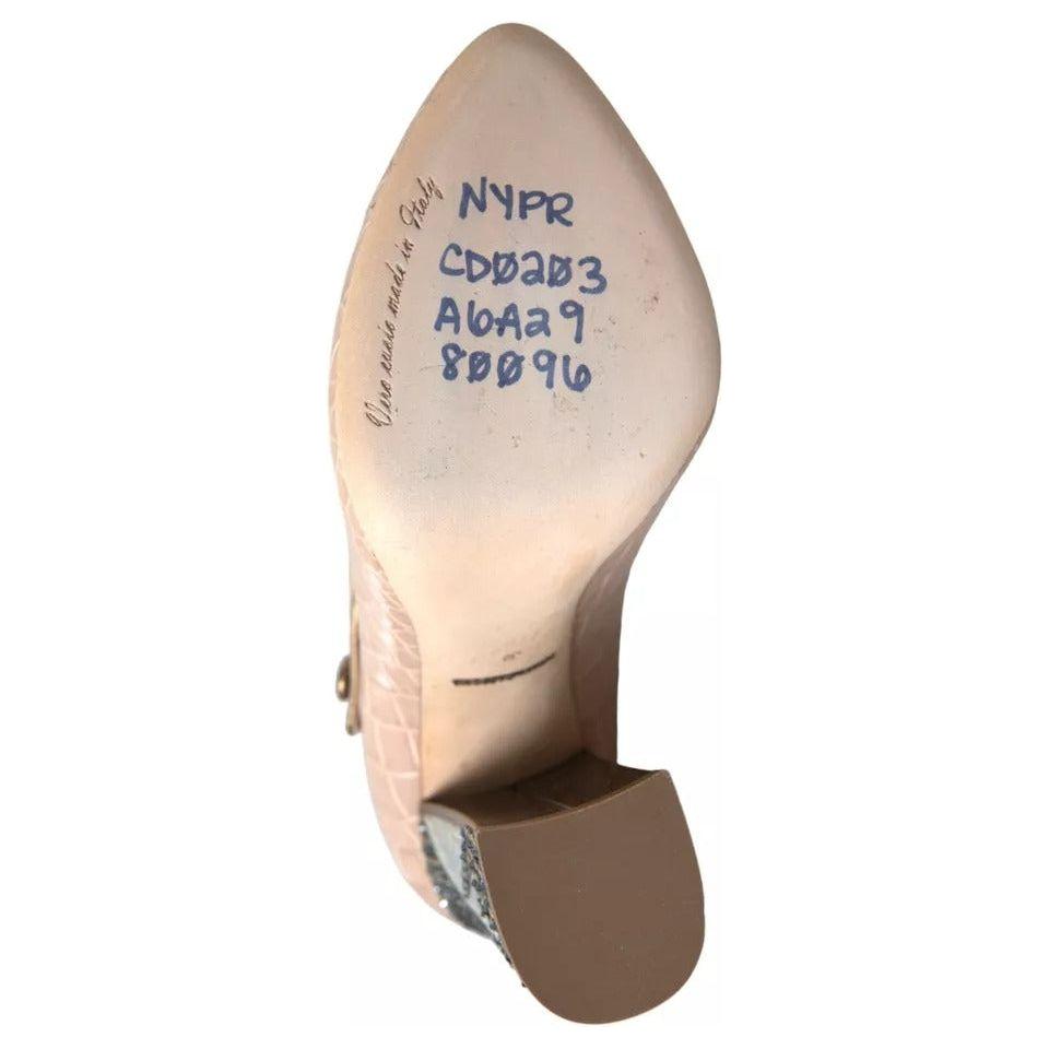 Dolce & Gabbana Beige Leather Mary Janes Embellished Shoes Dolce & Gabbana Gray