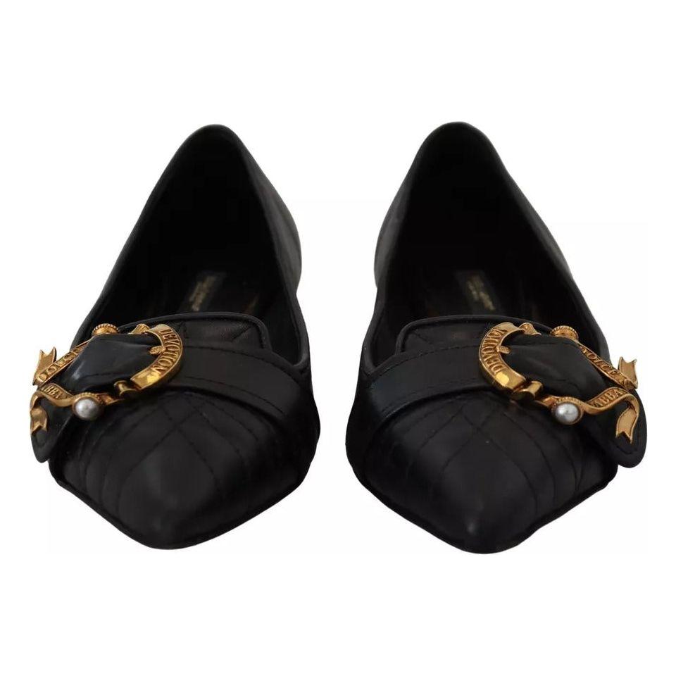 Dolce & Gabbana Black Devotion Leather Pointy Flats Shoes Dolce & Gabbana Black