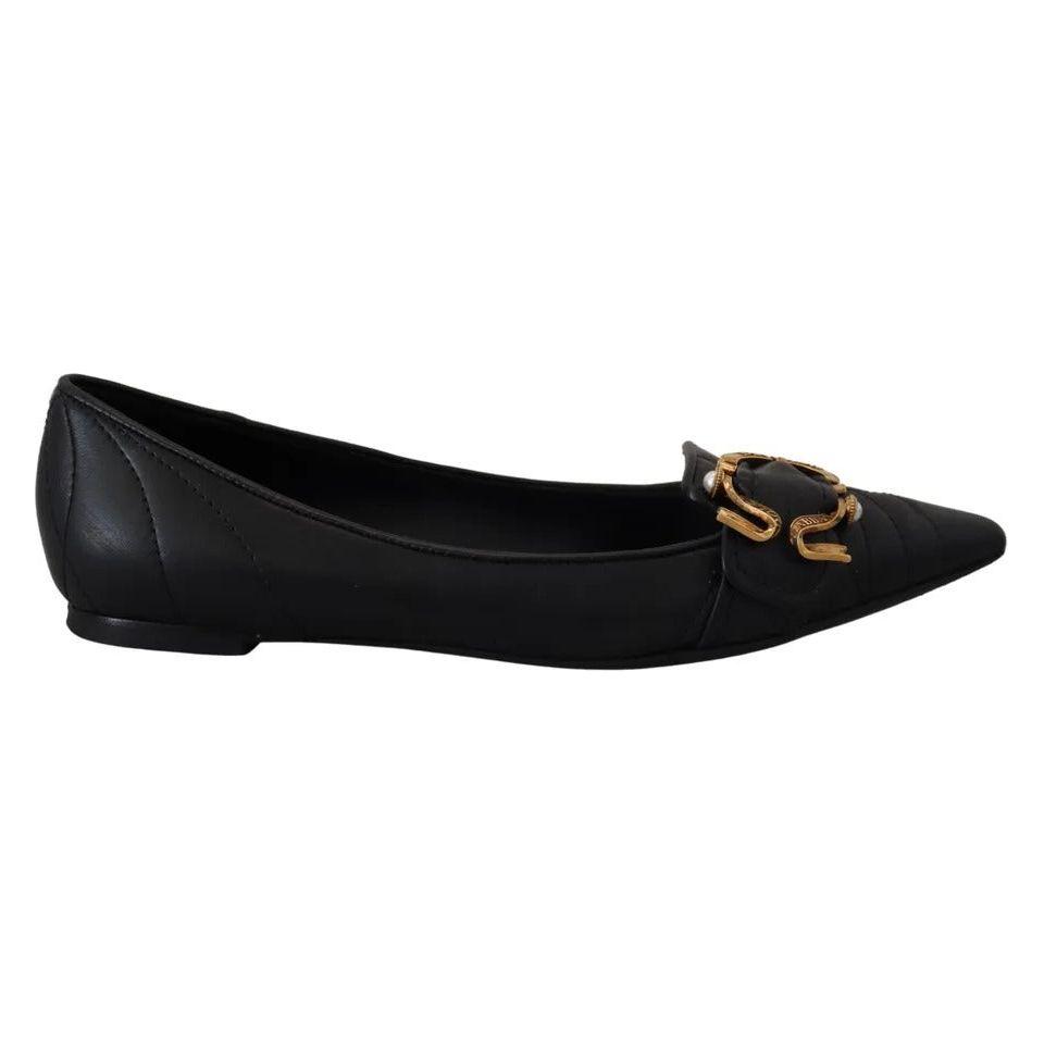 Dolce & Gabbana Black Devotion Leather Pointy Flats Shoes Dolce & Gabbana Black
