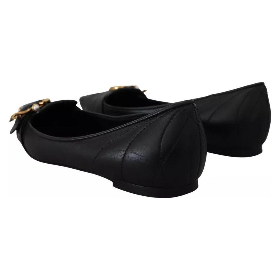 Dolce & Gabbana Black Devotion Leather Pointy Flats Shoes Dolce & Gabbana Black