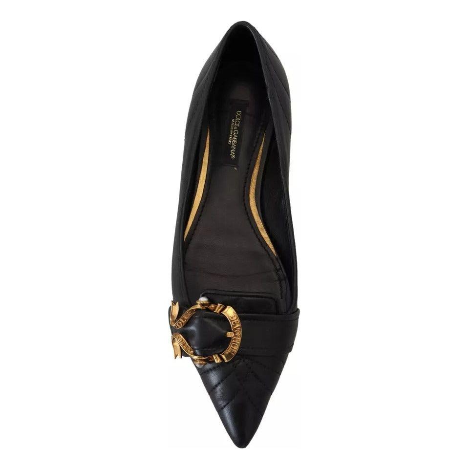 Dolce & Gabbana Black Devotion Leather Pointy Flats Shoes Dolce & Gabbana Black