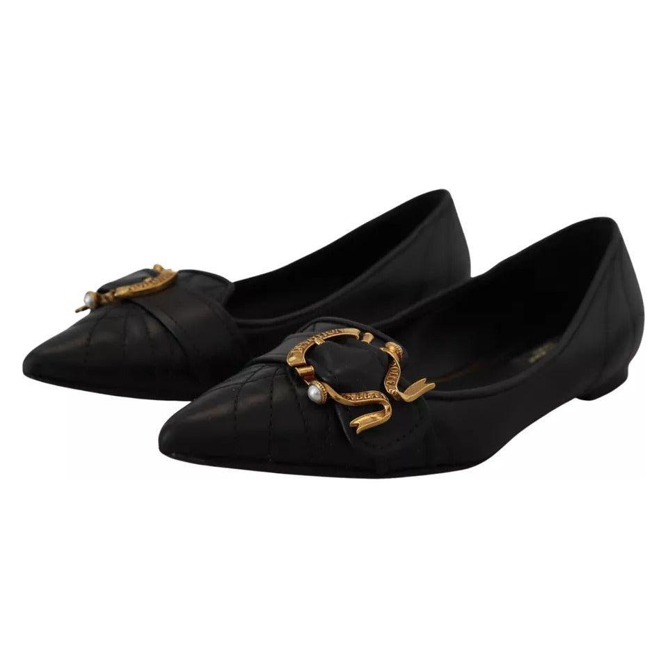 Dolce & Gabbana Black Devotion Leather Pointy Flats Shoes Dolce & Gabbana Black