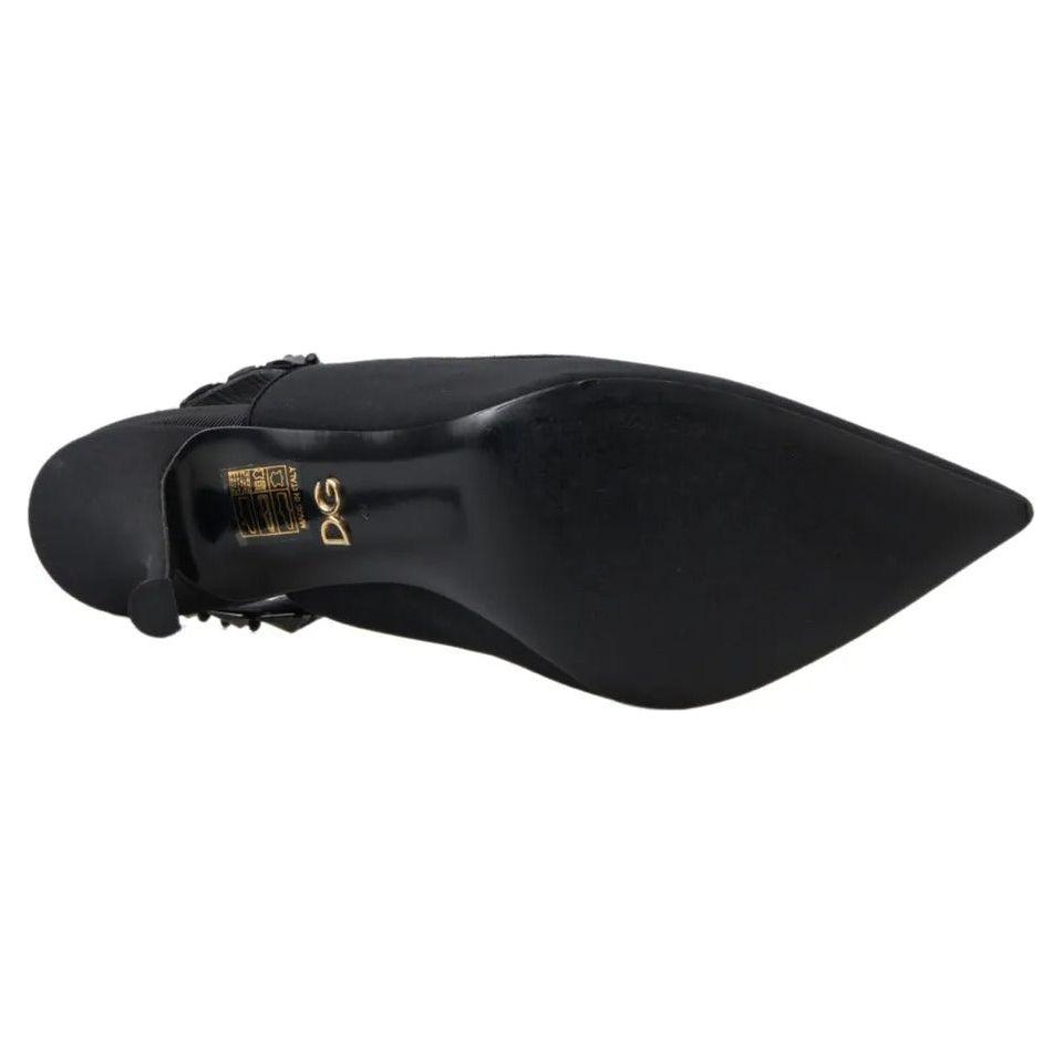Dolce & Gabbana Black Embellished Charmeuse Slingback Heels Shoes Dolce & Gabbana Dark Slate Gray