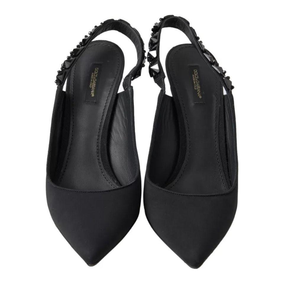 Dolce & Gabbana Black Embellished Charmeuse Slingback Heels Shoes Dolce & Gabbana Dark Slate Gray