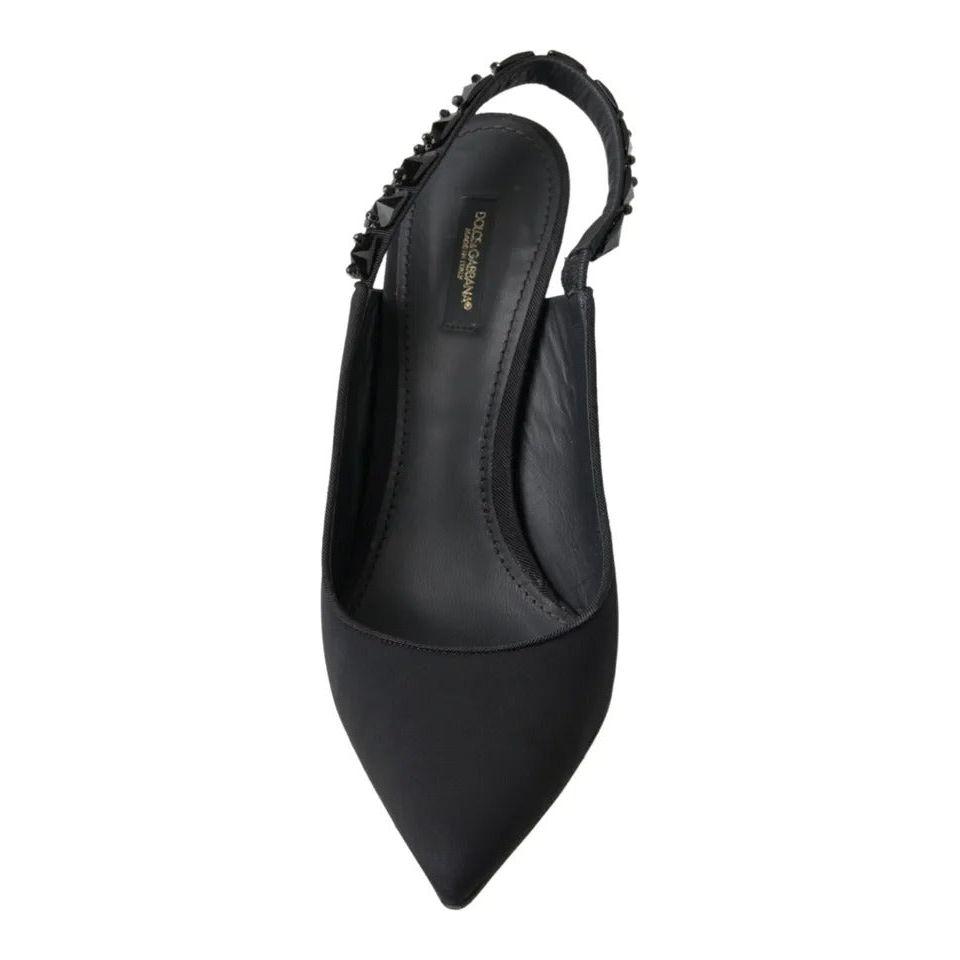Dolce & Gabbana Black Embellished Charmeuse Slingback Heels Shoes Dolce & Gabbana Dark Slate Gray