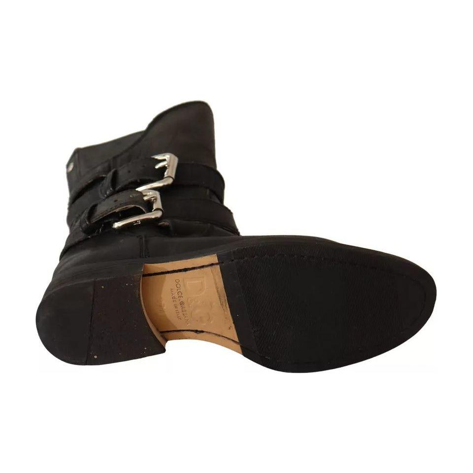 Dolce & Gabbana Black Leather Buckle Mid Calf Boots Shoes Dolce & Gabbana Black