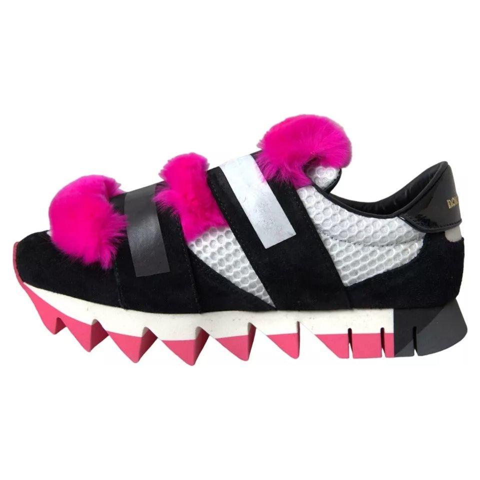 Dolce & Gabbana Black Pink Neoprene Stretch Shark Sneakers Shoes Dolce & Gabbana Thistle