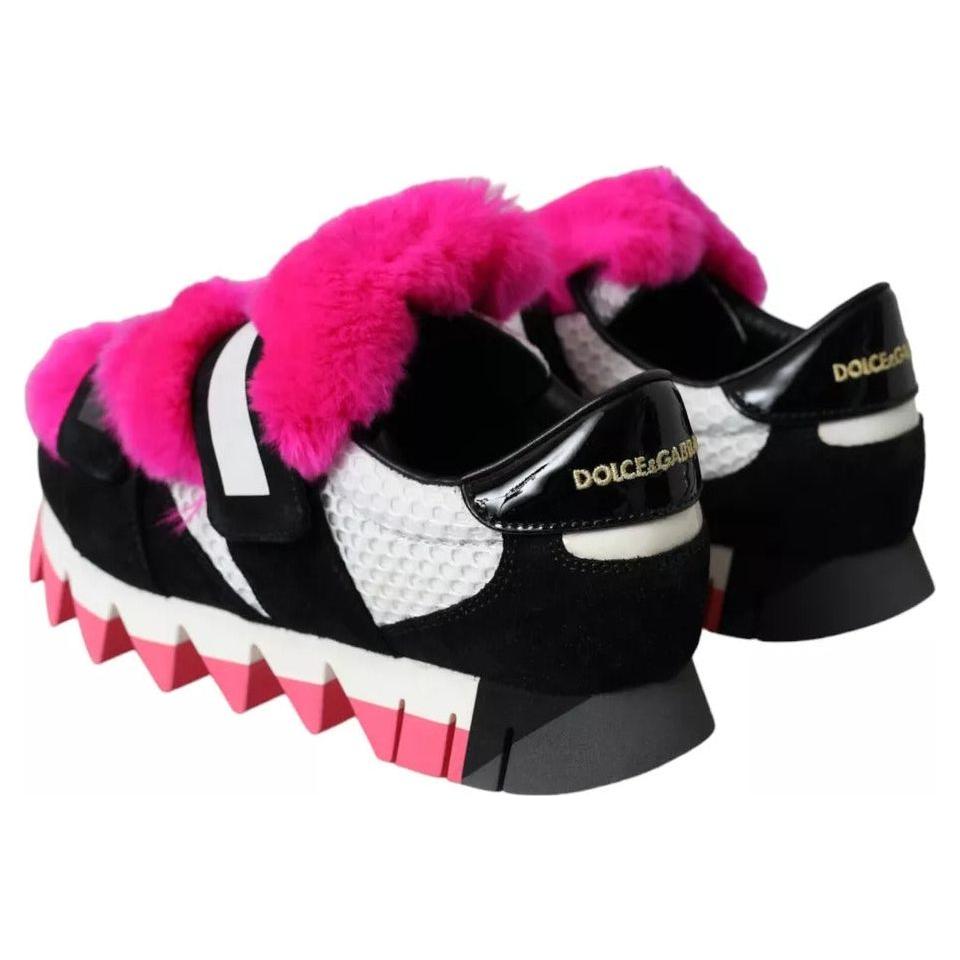 Dolce & Gabbana Black Pink Neoprene Stretch Shark Sneakers Shoes Dolce & Gabbana Black