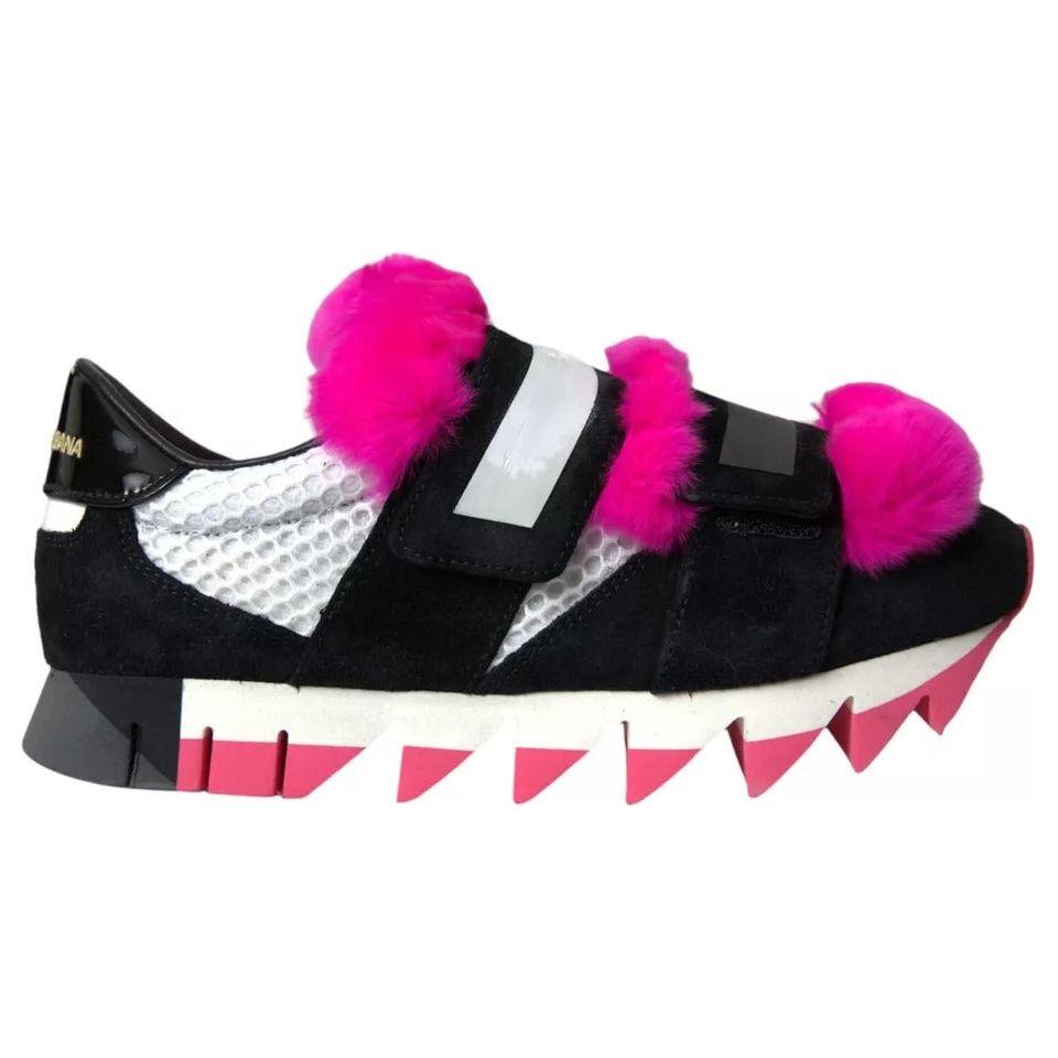 Dolce & Gabbana Black Pink Neoprene Stretch Shark Sneakers Shoes Dolce & Gabbana Plum