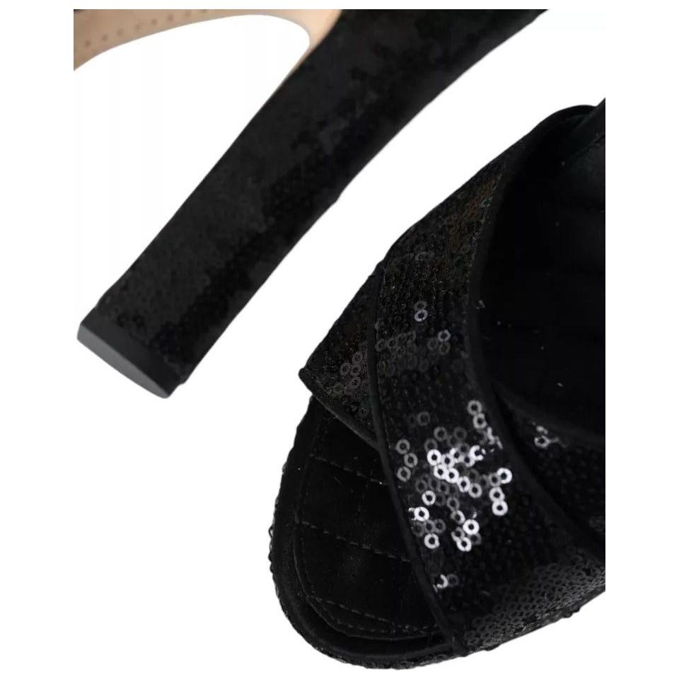 Dolce & Gabbana Black Sequin Ankle Strap Heels Sandals Shoes Dolce & Gabbana Black