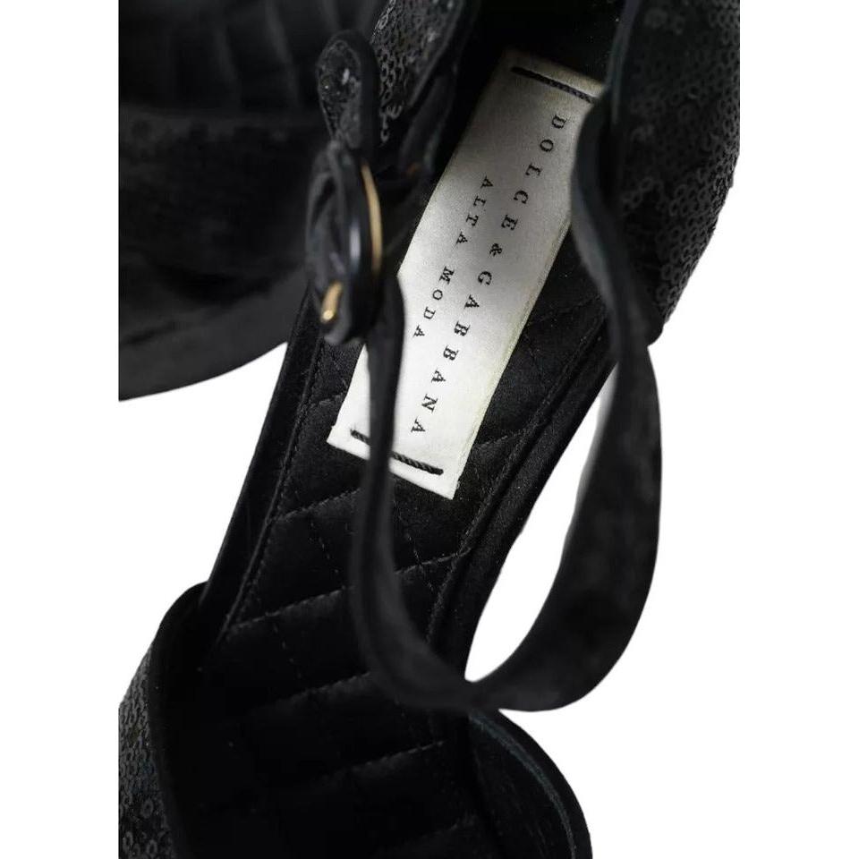 Dolce & Gabbana Black Sequin Ankle Strap Heels Sandals Shoes Dolce & Gabbana Black