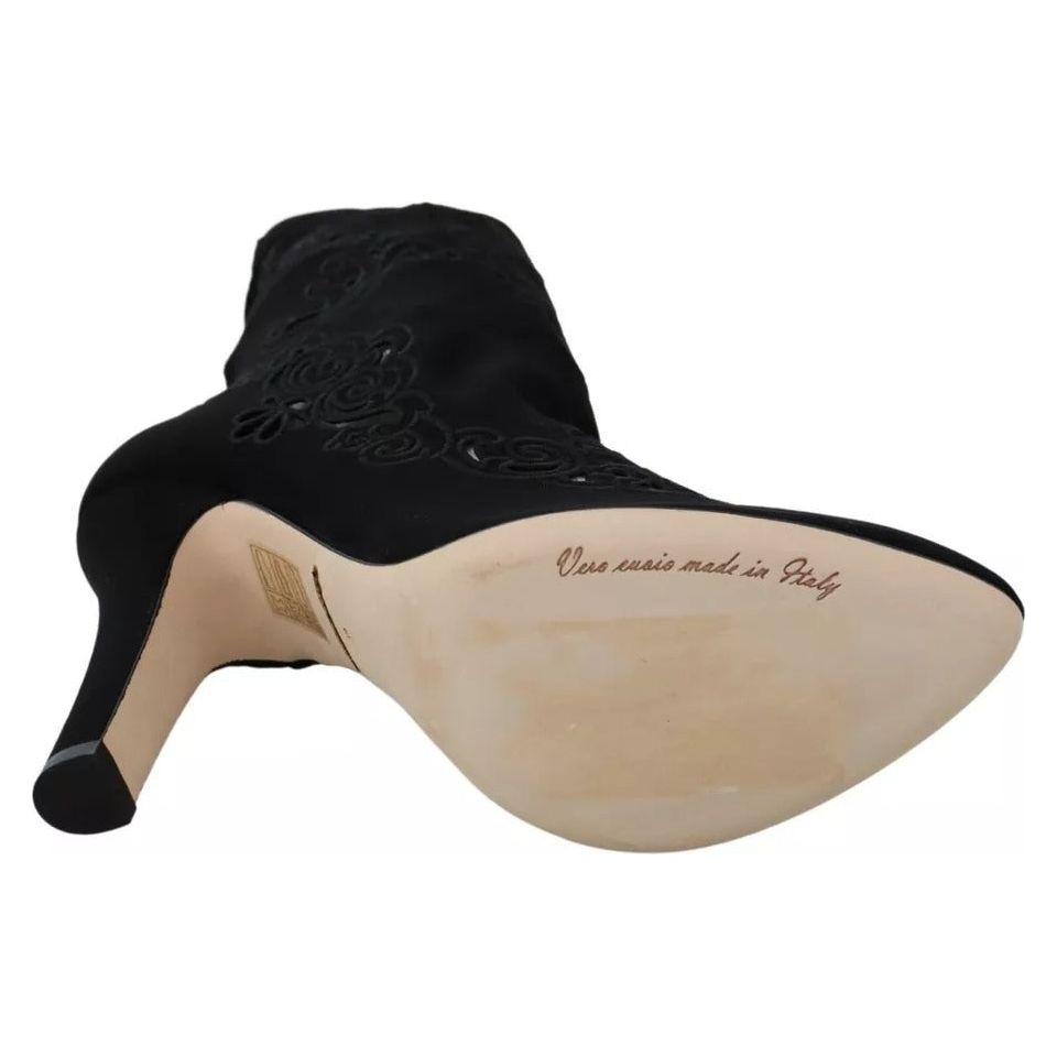 Dolce & Gabbana Black Stretch Pumps Boots Floral Lace Shoes Dolce & Gabbana Rosy Brown