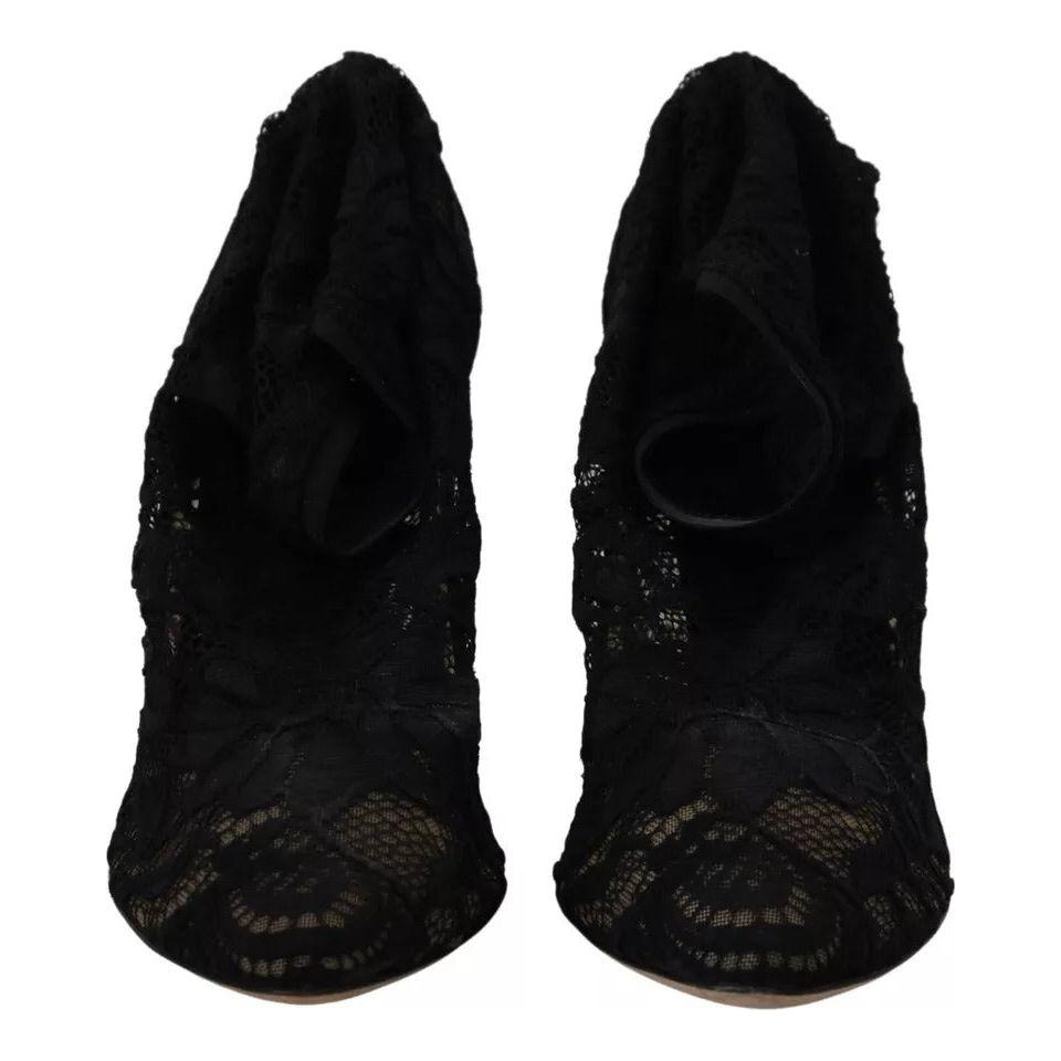 Dolce & Gabbana Black Stretch Socks Taormina Lace Boots Shoes Dolce & Gabbana Black