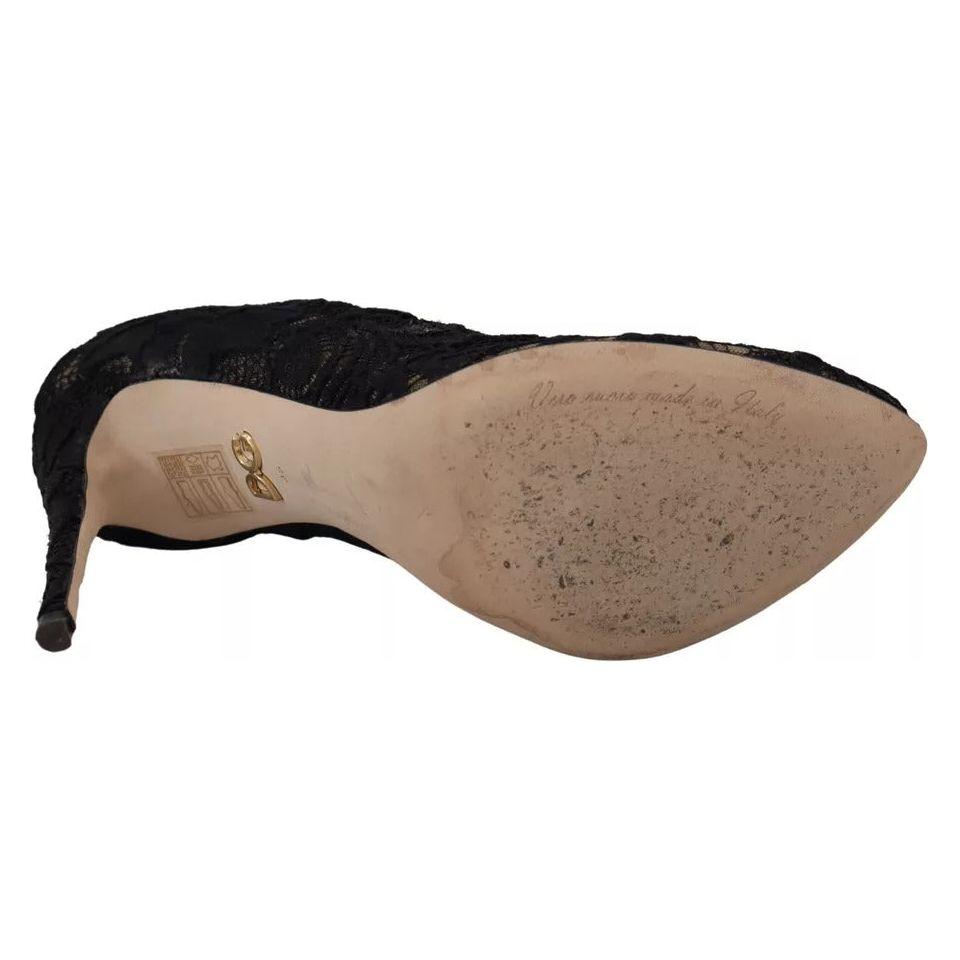 Dolce & Gabbana Black Stretch Socks Taormina Lace Boots Shoes Dolce & Gabbana Dim Gray