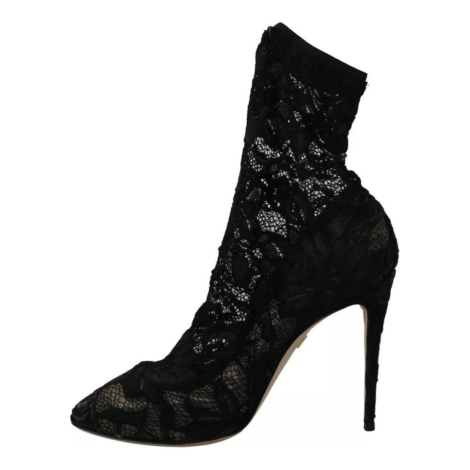 Dolce & Gabbana Black Stretch Socks Taormina Lace Boots Shoes Dolce & Gabbana Black