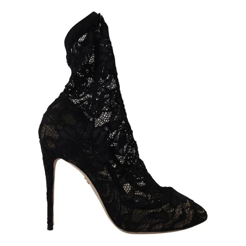 Dolce & Gabbana Black Stretch Socks Taormina Lace Boots Shoes Dolce & Gabbana Black