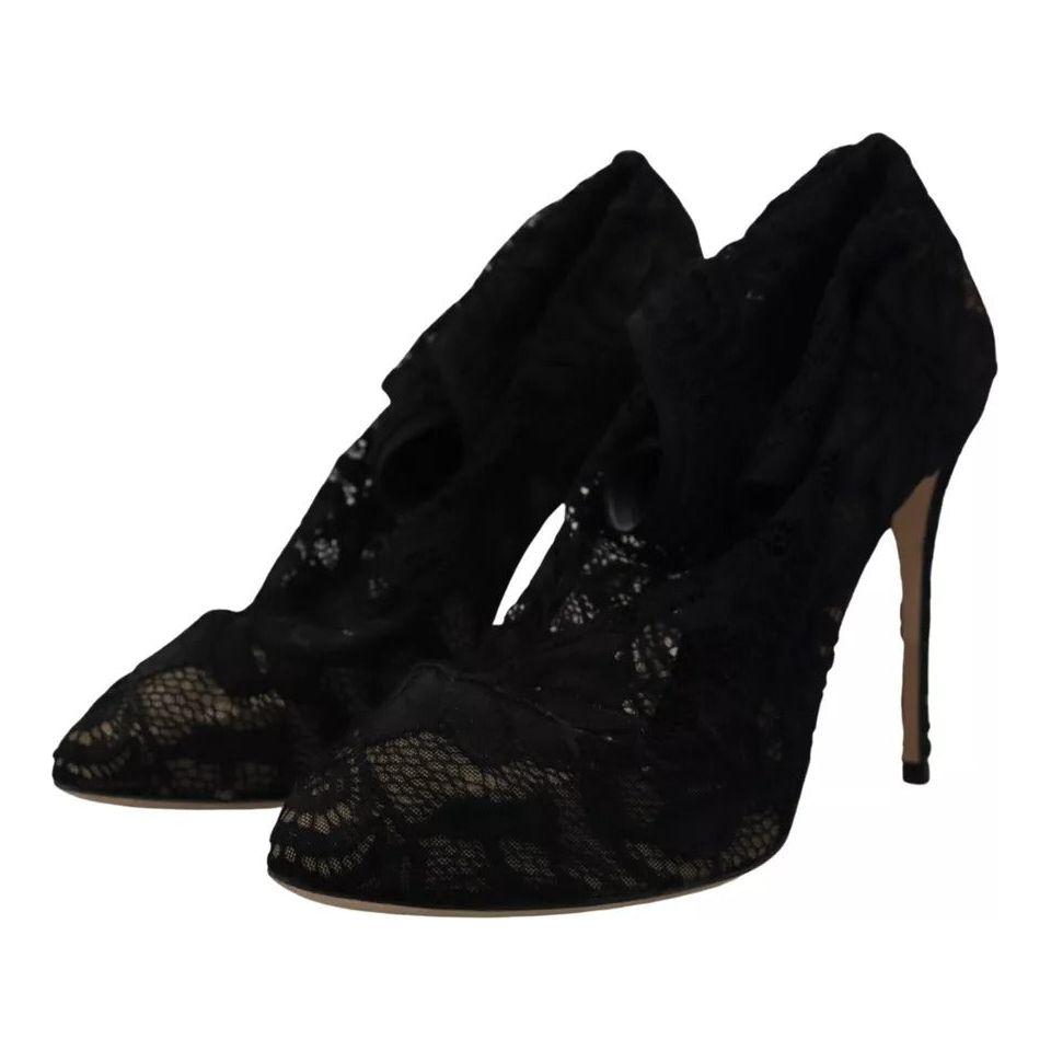 Dolce & Gabbana Black Stretch Socks Taormina Lace Boots Shoes Dolce & Gabbana Black