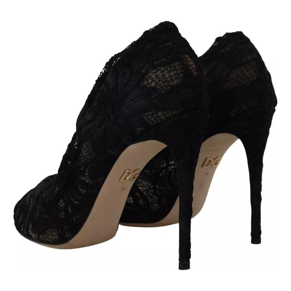 Dolce & Gabbana Black Stretch Socks Taormina Lace Boots Shoes Dolce & Gabbana Black
