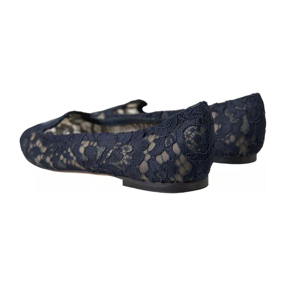 Dolce & Gabbana Dark Blue Taormina Lace Slip On Flats Shoes Dolce & Gabbana Dark Slate Gray