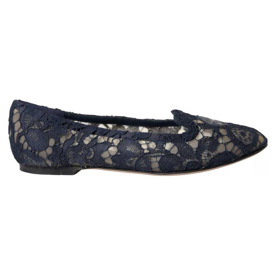 Dolce & Gabbana Dark Blue Taormina Lace Slip On Flats Shoes Dolce & Gabbana Dark Slate Gray
