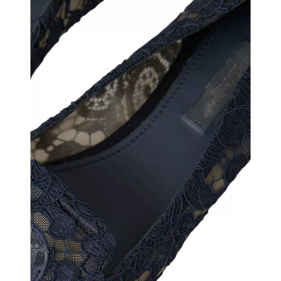 Dolce & Gabbana Dark Blue Taormina Lace Slip On Flats Shoes Dolce & Gabbana Dark Slate Gray
