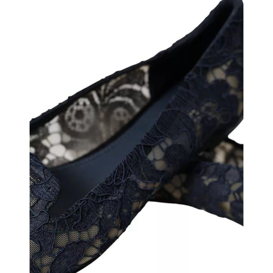 Dolce & Gabbana Dark Blue Taormina Lace Slip On Flats Shoes Dolce & Gabbana Black