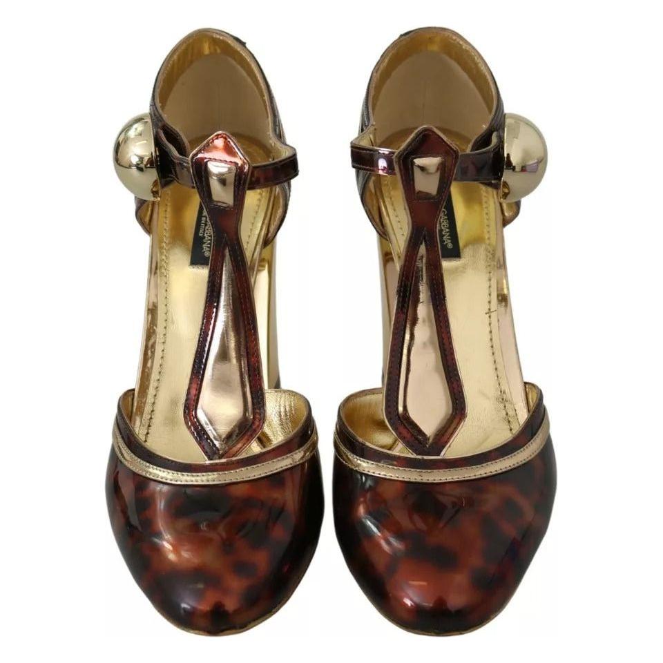 Dolce & Gabbana Gold Leopard T-strap Pumps Sandals Shoes Dolce & Gabbana Dark Olive Green