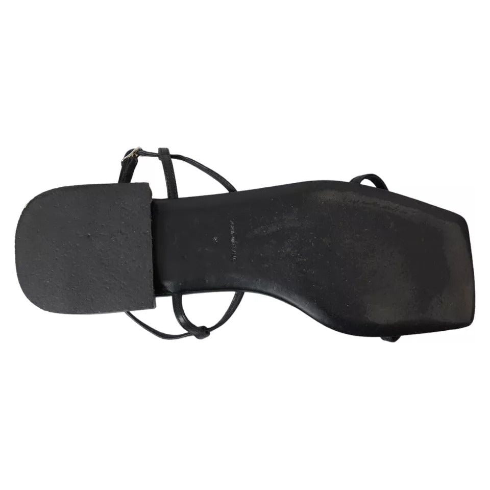 Dolce & Gabbana Black Leather DG Logo Flats Sandals Shoes Dolce & Gabbana Dark Slate Gray
