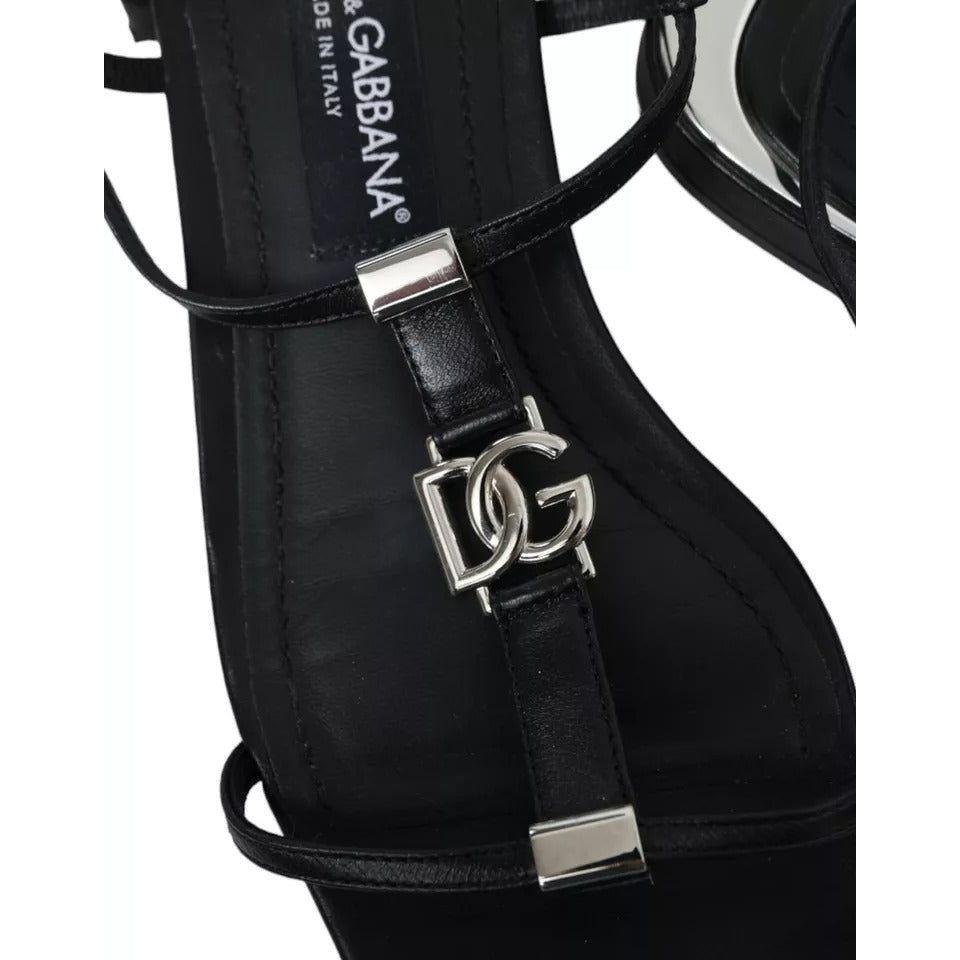 Dolce & Gabbana Black Leather DG Logo Flats Sandals Shoes Dolce & Gabbana Black