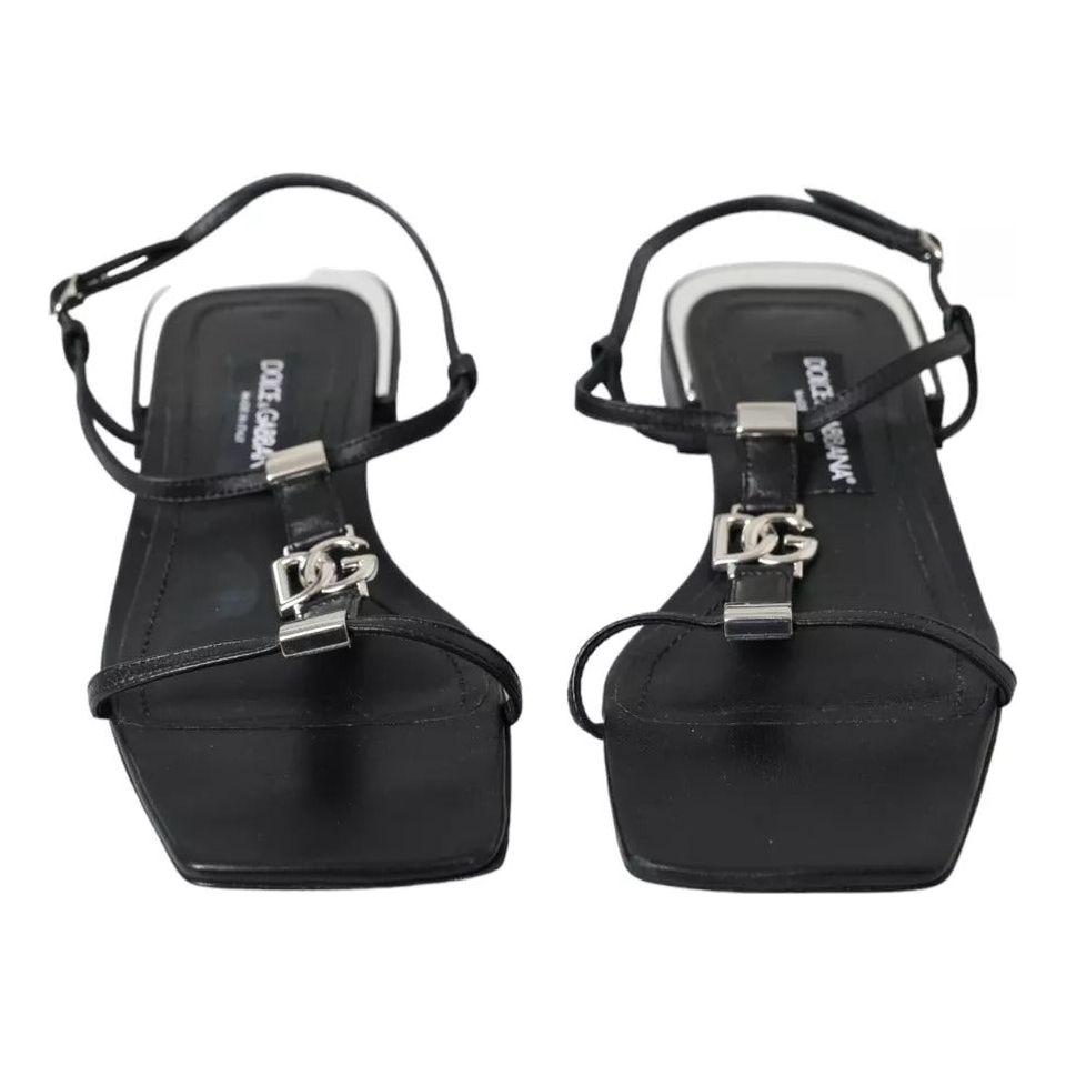 Dolce & Gabbana Black Leather DG Logo Flats Sandals Shoes Dolce & Gabbana Dark Slate Gray