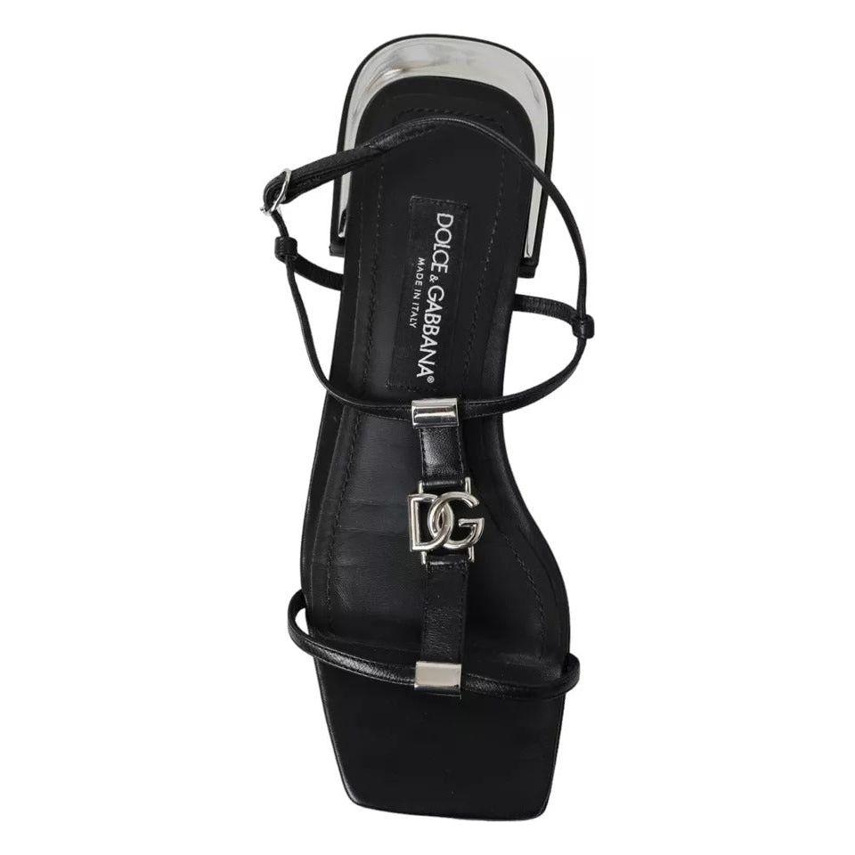 Dolce & Gabbana Black Leather DG Logo Flats Sandals Shoes Dolce & Gabbana Black
