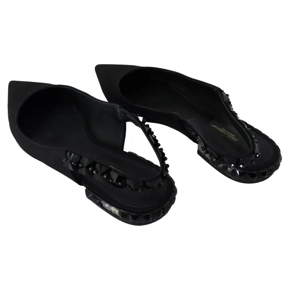 Dolce & Gabbana Black Flats Crystal Slingback Charmeuse Shoes Dolce & Gabbana Black