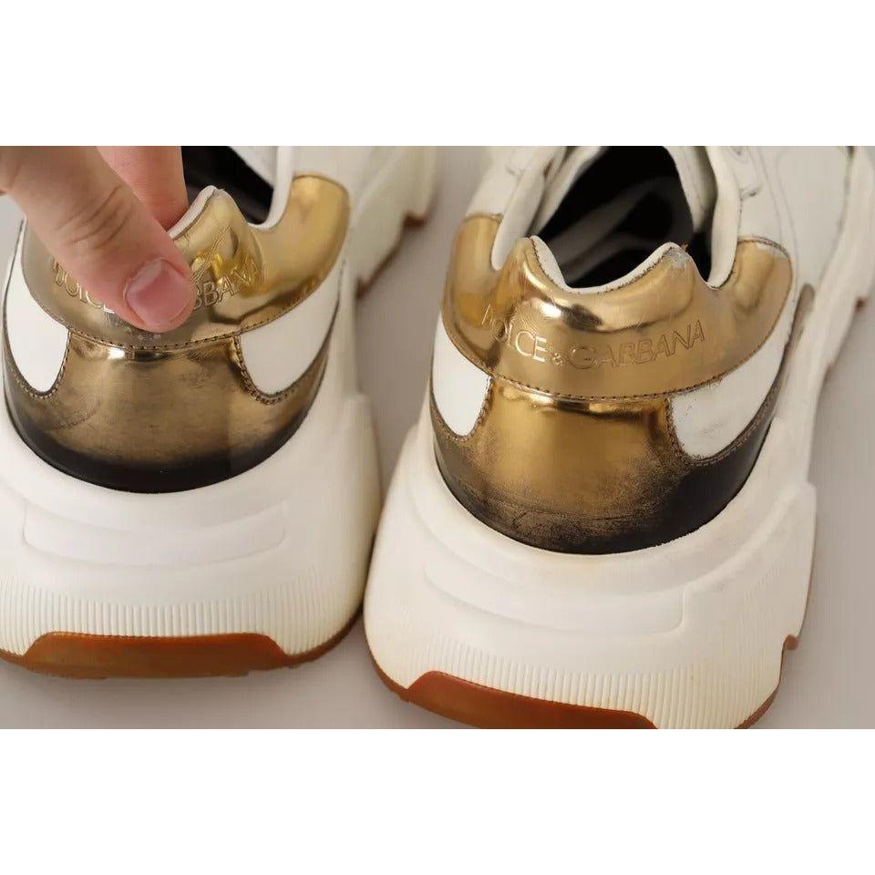 Dolce & Gabbana White Gold Leather Sport DAYMASTER Sneakers Shoes Dolce & Gabbana Rosy Brown