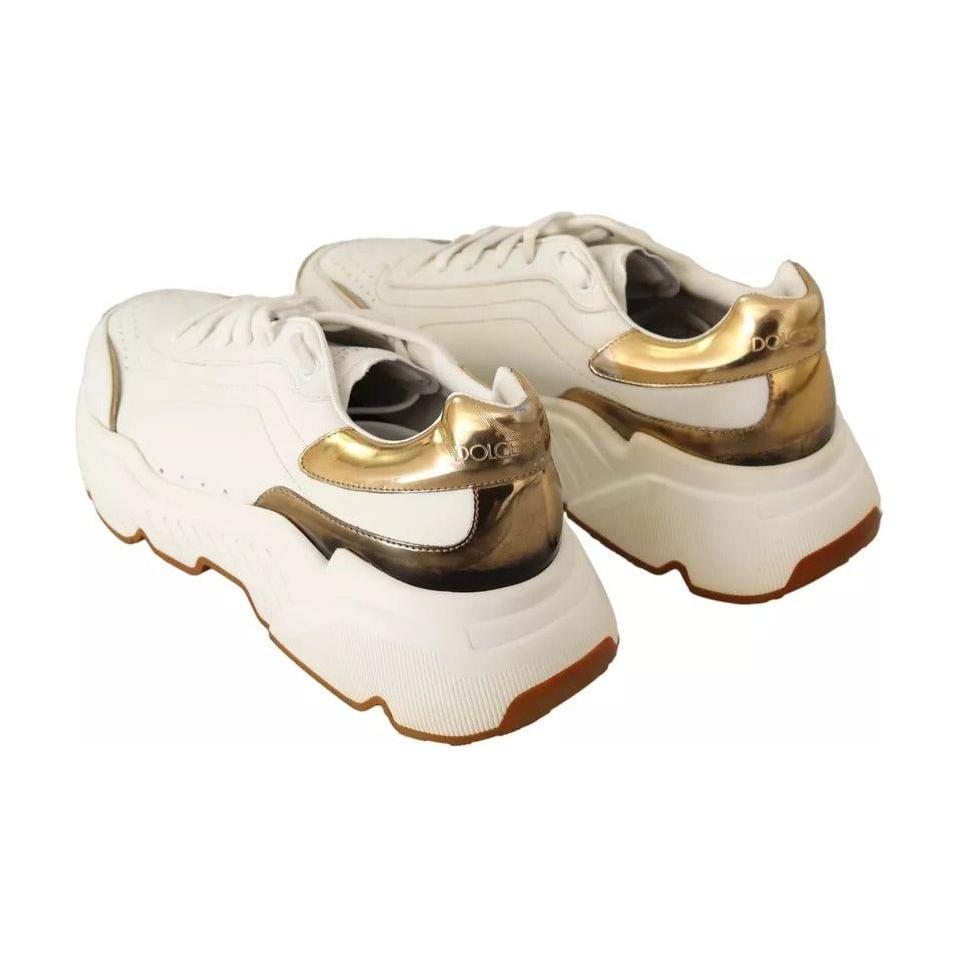 Dolce & Gabbana White Gold Leather Sport DAYMASTER Sneakers Shoes Dolce & Gabbana Light Gray