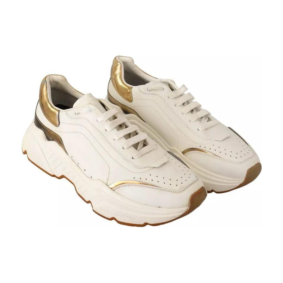 Dolce & Gabbana White Gold Leather Sport DAYMASTER Sneakers Shoes Dolce & Gabbana Light Gray
