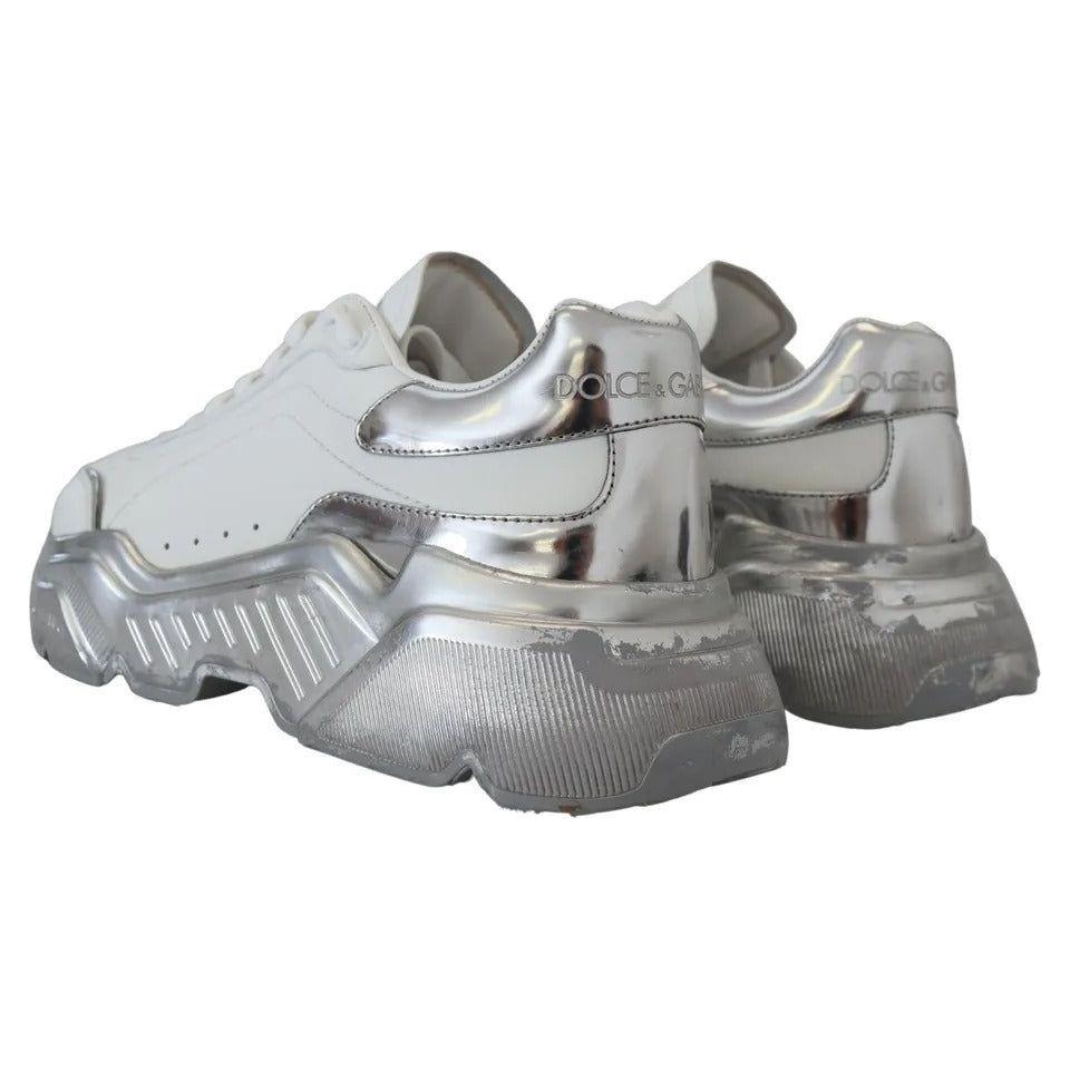 Dolce & Gabbana White Silver Leather Daymaster Sneakers Shoes Dolce & Gabbana Dark Gray
