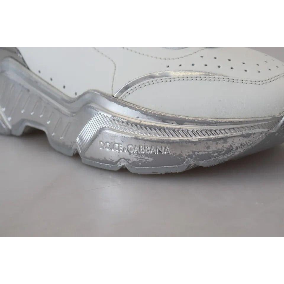 Dolce & Gabbana White Silver Leather Daymaster Sneakers Shoes Dolce & Gabbana Dark Gray