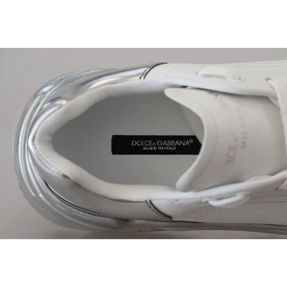 Dolce & Gabbana White Silver Leather Daymaster Sneakers Shoes Dolce & Gabbana Light Slate Gray