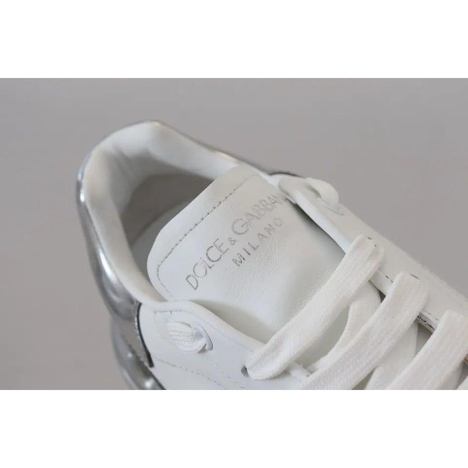 Dolce & Gabbana White Silver Leather Daymaster Sneakers Shoes Dolce & Gabbana Dark Gray