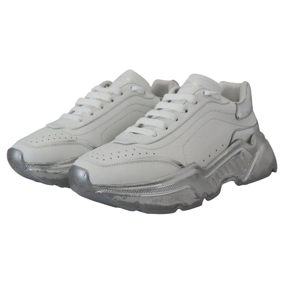 Dolce & Gabbana White Silver Leather Daymaster Sneakers Shoes Dolce & Gabbana Dark Gray