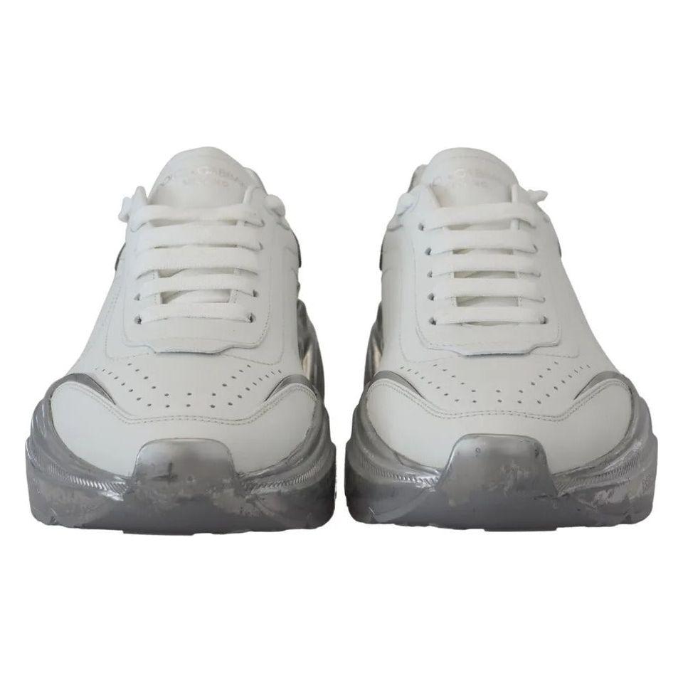 Dolce & Gabbana White Silver Leather Daymaster Sneakers Shoes Dolce & Gabbana Gray