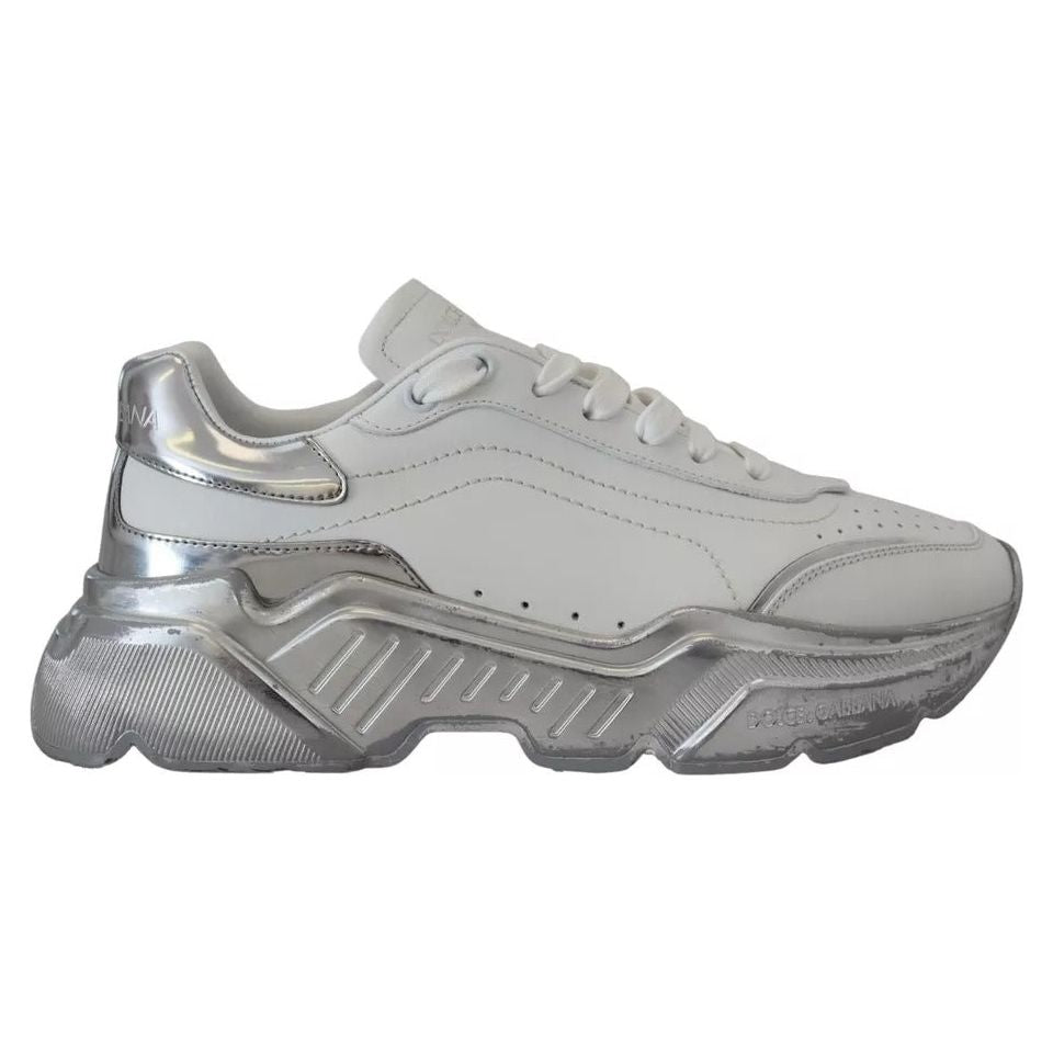 Dolce & Gabbana White Silver Leather Daymaster Sneakers Shoes Dolce & Gabbana Dark Gray