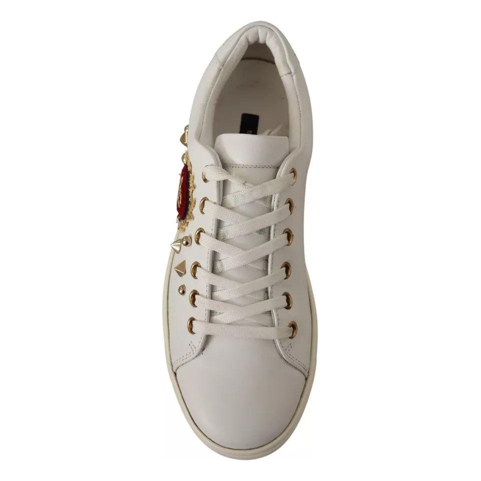 Dolce & Gabbana White Leather Gold Red Heart Sneakers Shoes Dolce & Gabbana Dark Gray