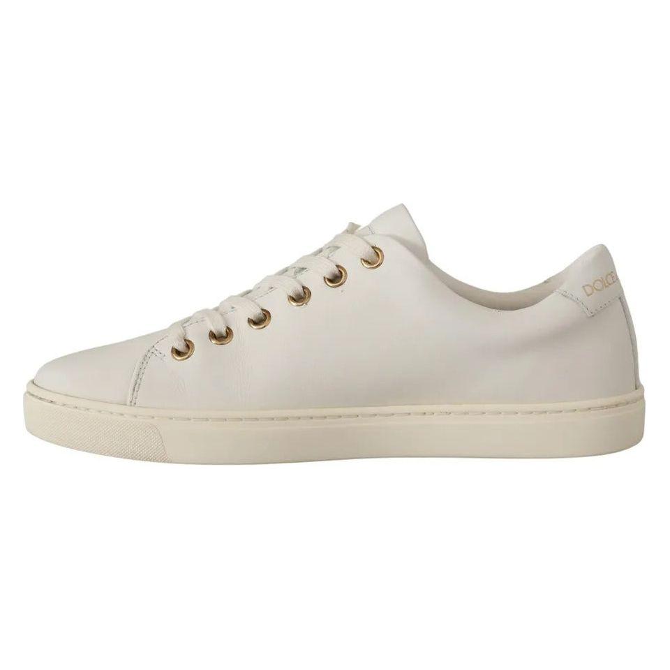 Dolce & Gabbana White Leather Gold Red Heart Sneakers Shoes Dolce & Gabbana Gray