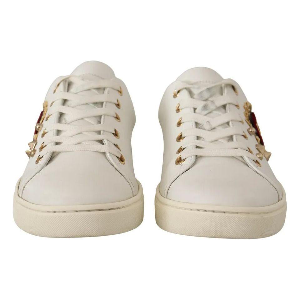 Dolce & Gabbana White Leather Gold Red Heart Sneakers Shoes Dolce & Gabbana Gray