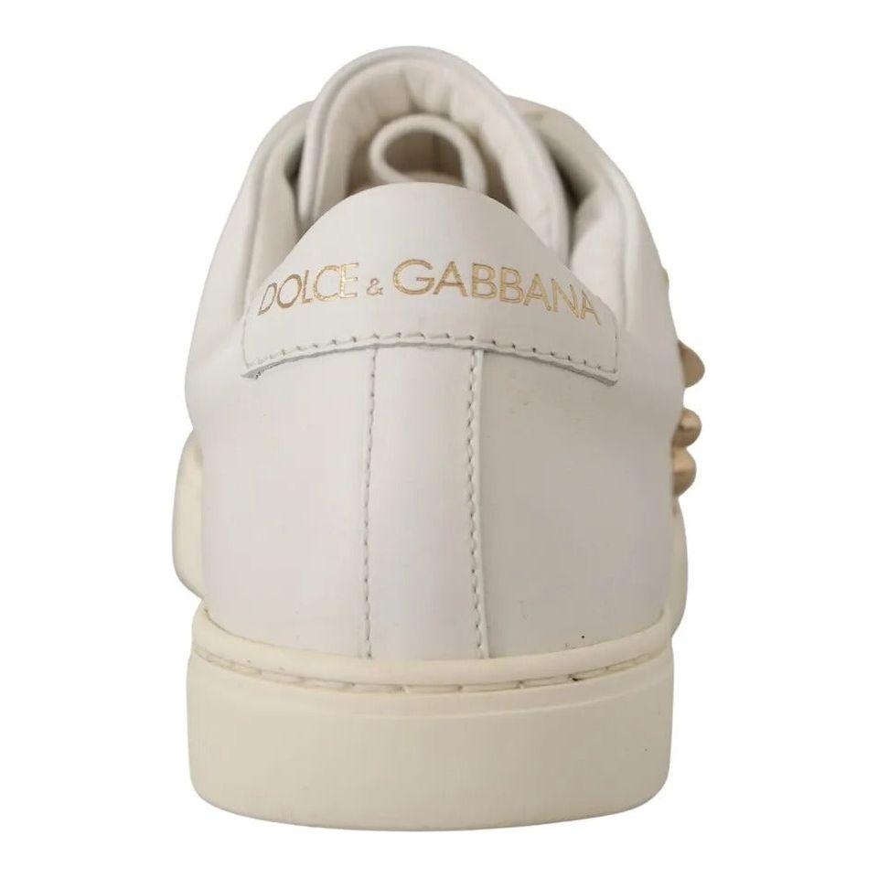 Dolce & Gabbana White Leather Gold Red Heart Sneakers Shoes Dolce & Gabbana Gray