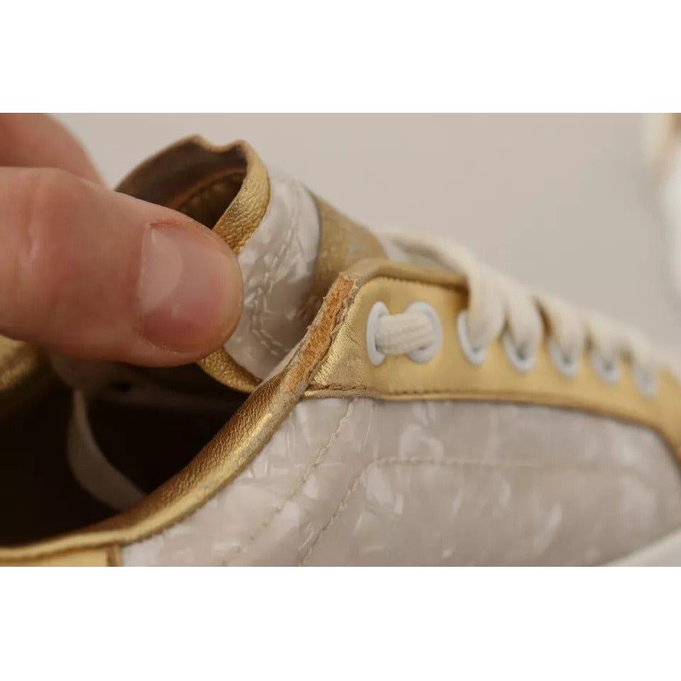 Dolce & Gabbana White Portofino Mother Of Pearl Sneakers Casual Shoes Dolce & Gabbana Rosy Brown