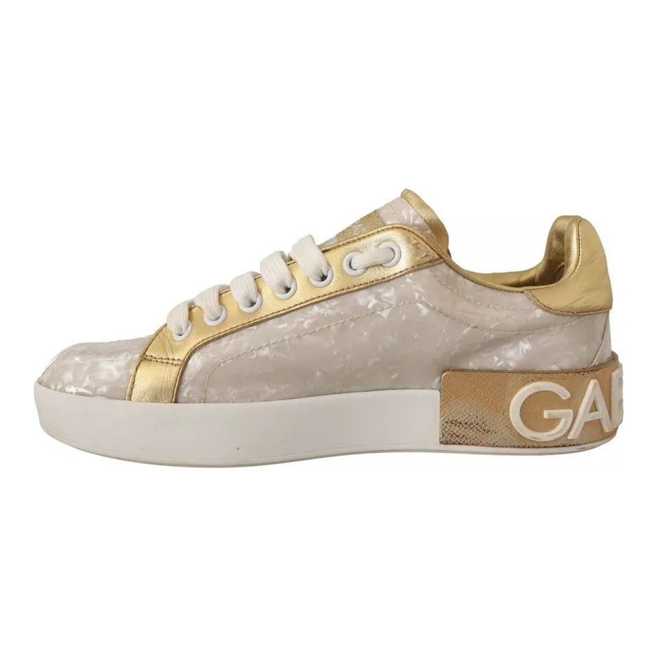 Dolce & Gabbana White Portofino Mother Of Pearl Sneakers Casual Shoes Dolce & Gabbana Tan