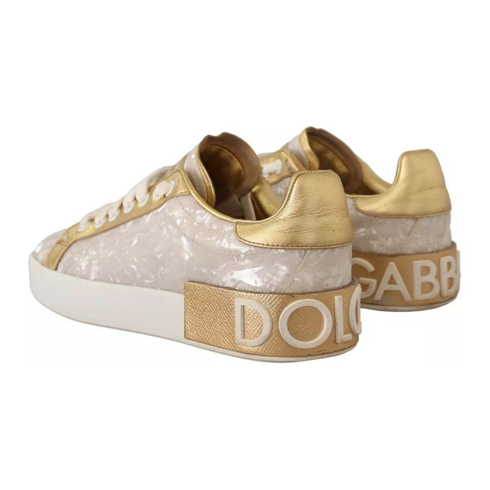 Dolce & Gabbana White Portofino Mother Of Pearl Sneakers Casual Shoes Dolce & Gabbana Rosy Brown